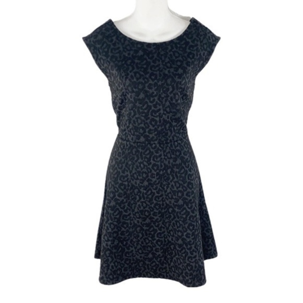 NWT Loft gray black leopard textured flare dress - Picture 2 of 14